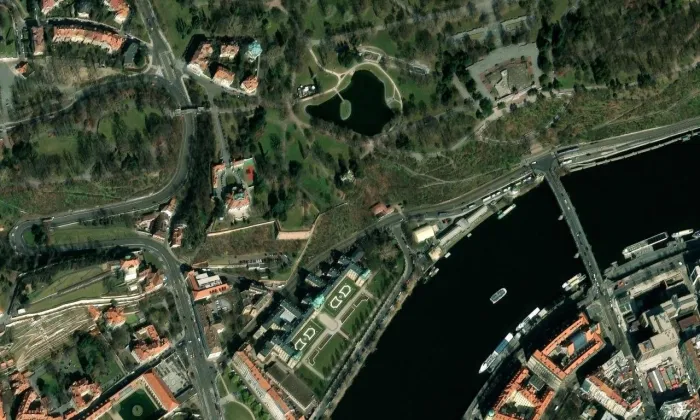Hanavský pavilon – letecký pohled