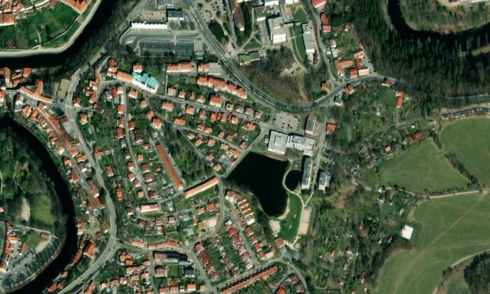Historický pivovar Český Krumlov (dříve Eggenberg) – letecký pohled