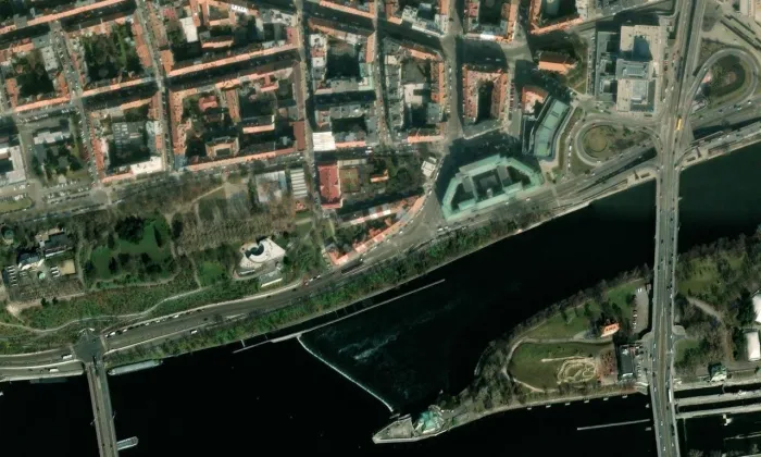 Holešovické lázně – letecký pohled