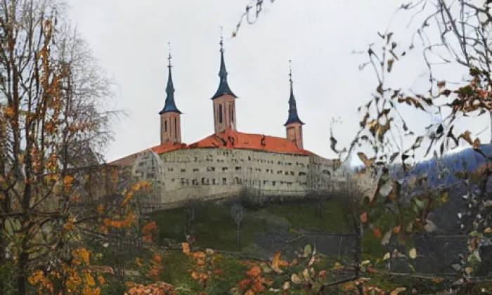hrad Mírov – akvarel