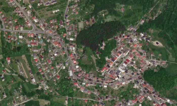 Hrstková chata – letecký pohled