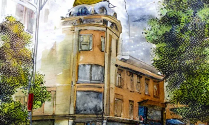 Husův sbor v Čelákovicích – akvarel