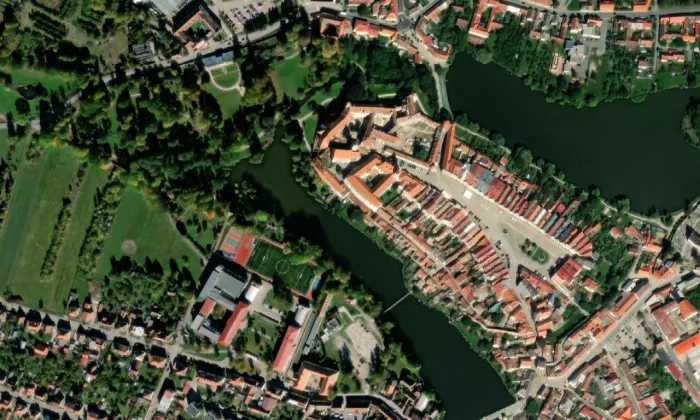 Jezuitský seminář v Telči – letecký pohled