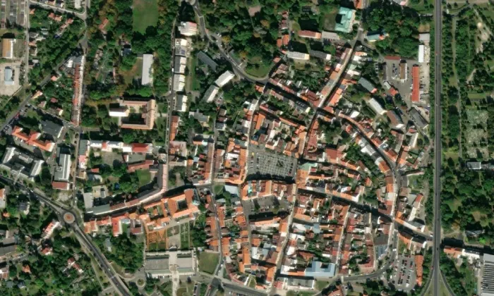 Kašna s delfíny – letecký pohled