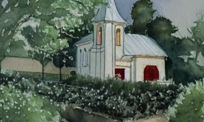 Kaple Korunování Panny Marie (Niměřice) – akvarel