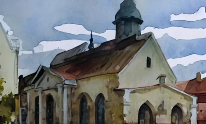 kaple Nejsvětější Trojice (Lom) – akvarel