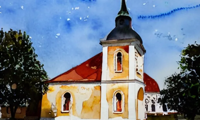kaple svatého Floriána (Kyšice) – akvarel