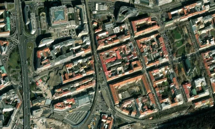 Karlínská kasárna – letecký pohled