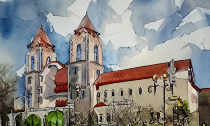 Klášter a zámek v Pacově – akvarel