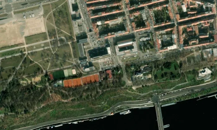 Klubovna Tenisového klubu LTC Praha – letecký pohled