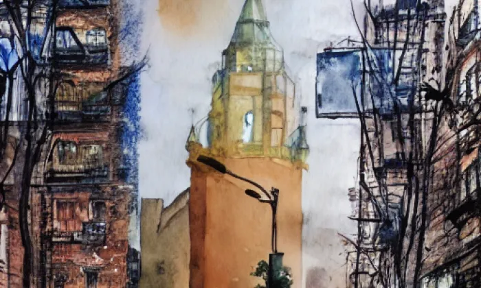 kostel Archanděla Michaela (Andělská Hora) – akvarel