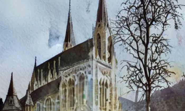 Kostel Archanděla Michaela (Skryje) – akvarel