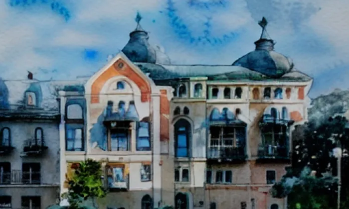 kostel blahoslavené Marie Restituty – akvarel