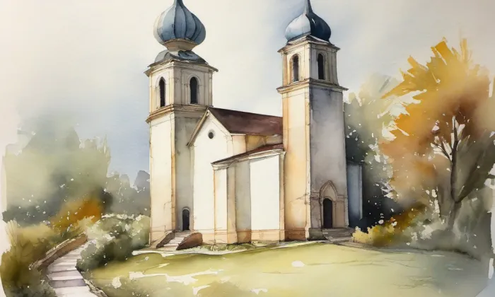 kostel Jména Panny Marie (Chyše) – akvarel