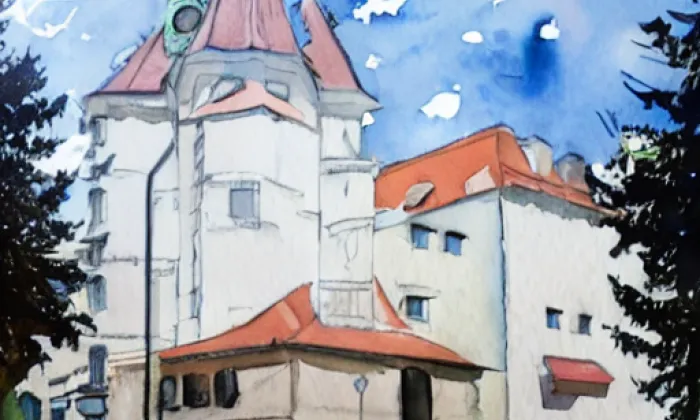 kostel Jména Panny Marie (Slup) – akvarel