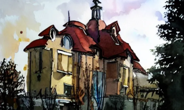 kostel Nalezení svatého Kříže (Bříství) – akvarel