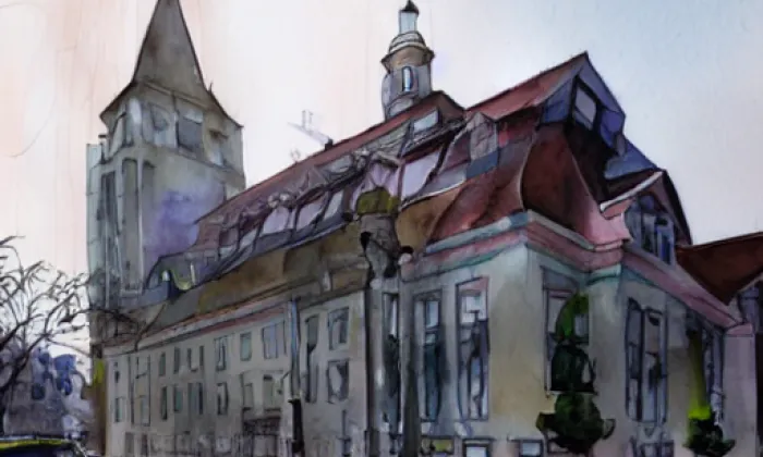 Kostel Nalezení svatého Kříže (Robousy) – akvarel