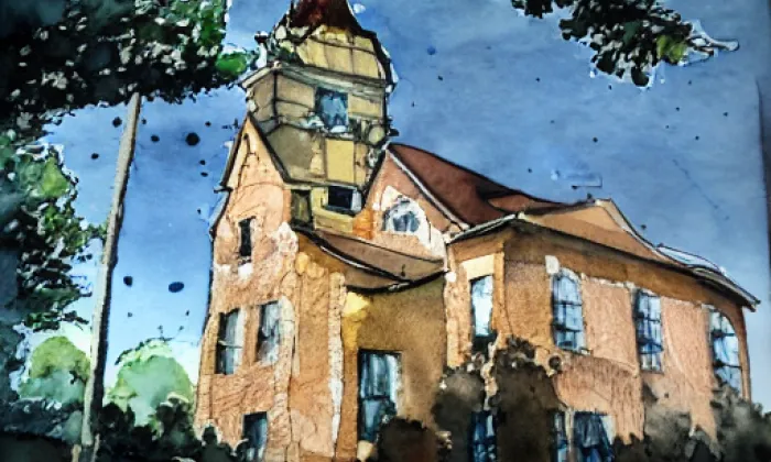 Kostel Nanebevzetí Panny Marie (Úžice) – akvarel