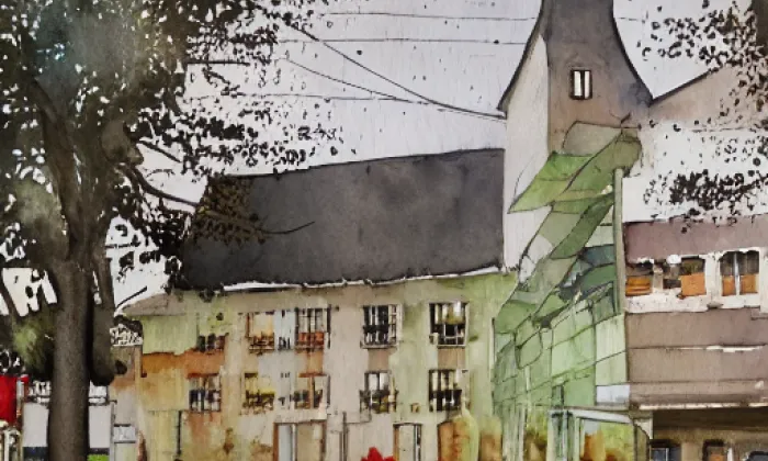 Kostel Nanebevzetí Panny Marie (Krásný Les) – akvarel