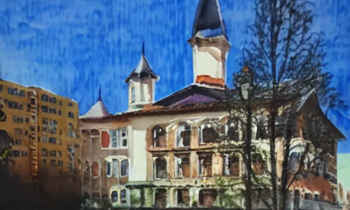Kostel Nanebevzetí Panny Marie (Město) – akvarel