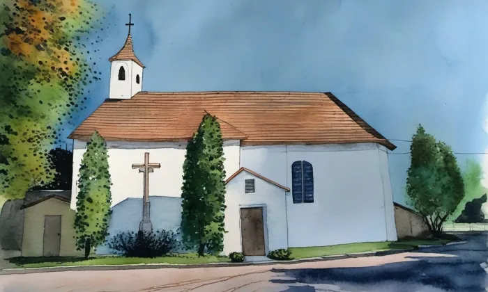 kostel Nanebevzetí Panny Marie (Milíčovice) – akvarel