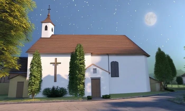 kostel Nanebevzetí Panny Marie (Milíčovice) – noc