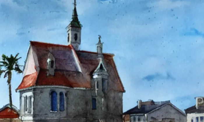 Kostel Nanebevzetí Panny Marie (Nezamyslice) – akvarel