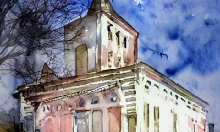 Kostel Nanebevzetí Panny Marie (Předhradí) – akvarel
