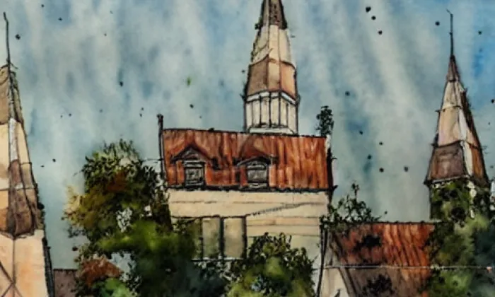kostel Nanebevzetí Panny Marie (Slavonice) – akvarel
