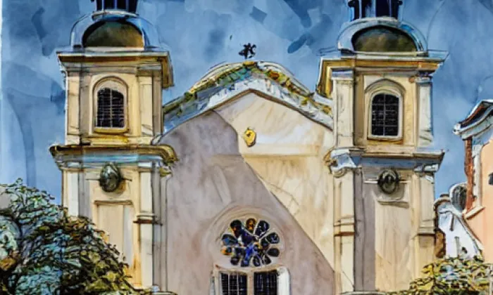 Kostel Nanebevzetí Panny Marie (Strážnice) – akvarel