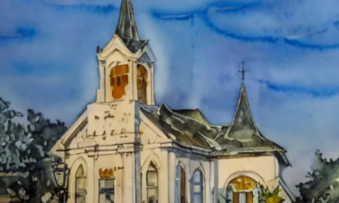 kostel Nanebevzetí Panny Marie (Třebovice) – akvarel