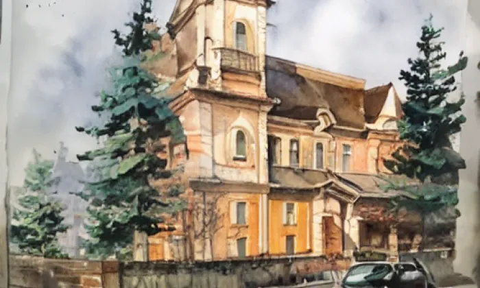 kostel Narození Panny Marie (Dašice) – akvarel