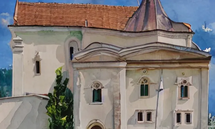 kostel Narození Panny Marie (Kotouň) – akvarel