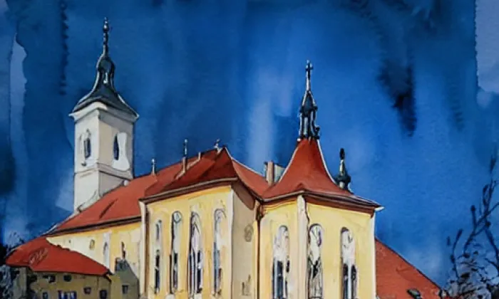 Kostel Narození Panny Marie (Nové Strašecí) – akvarel