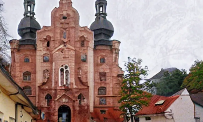 kostel Narození Panny Marie (Strašín) – akvarel
