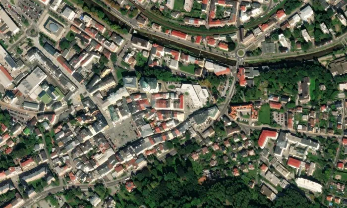 Kostel Narození Panny Marie (Vnitřní Město) – letecký pohled
