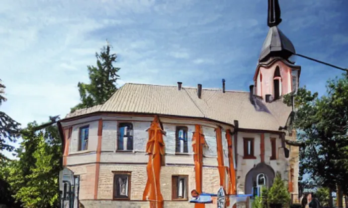 Kostel Narození svatého Jana Křtitele v Kamenickém Šenově – akvarel