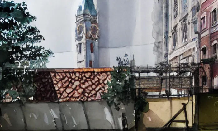 kostel Narození svatého Jana Křtitele (Desná) – akvarel