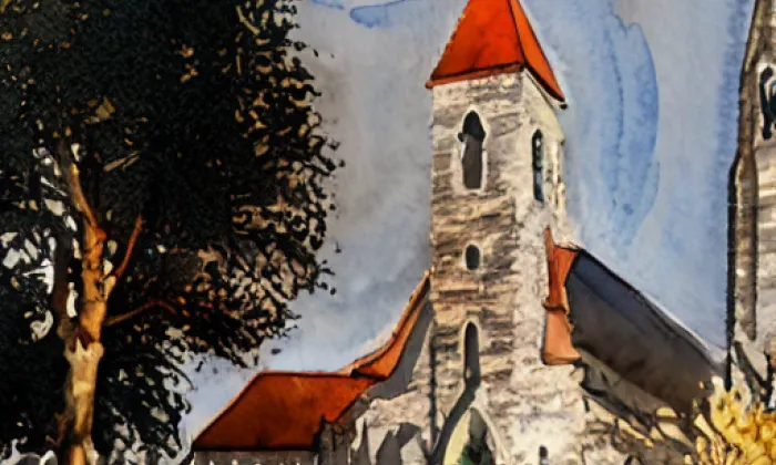 kostel Navštívení Panny Marie (Červený Potok) – akvarel