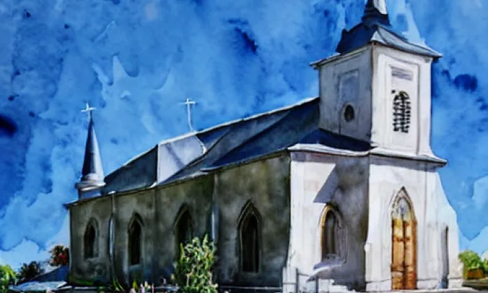 Kostel Navštívení Panny Marie (Lobendava) – akvarel