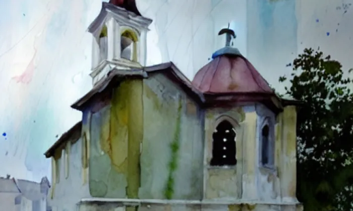 kostel Navštívení Panny Marie (Soběšovice) – akvarel