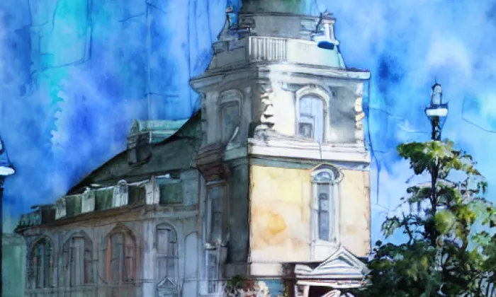 Kostel Navštívení Panny Marie (Staré Oldřůvky) – akvarel