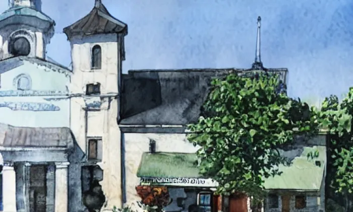 kostel Nejsvětější Trojice (Žatčany) – akvarel