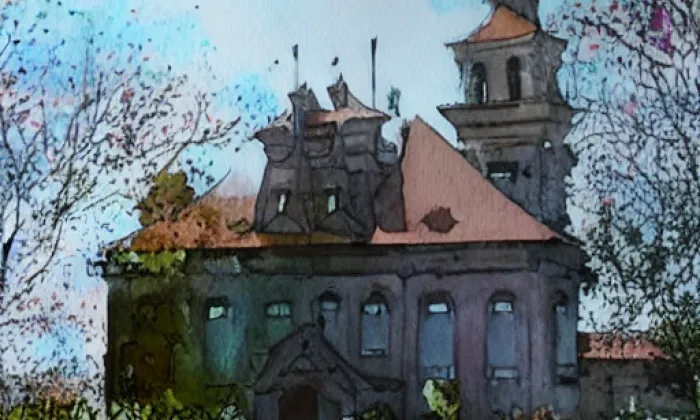 Kostel Nejsvětější Trojice (Albrechtice u Rýmařova) – akvarel