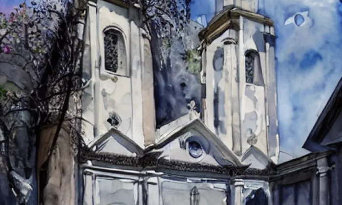 kostel Nejsvětější Trojice (Bohumilice) – akvarel