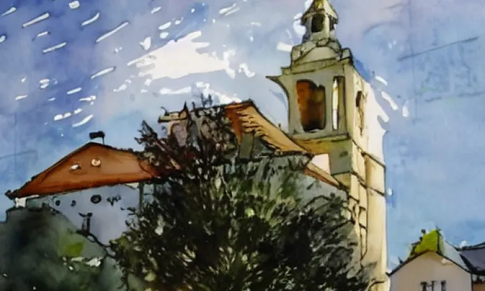 Kostel Nejsvětější Trojice (Dědice) – akvarel