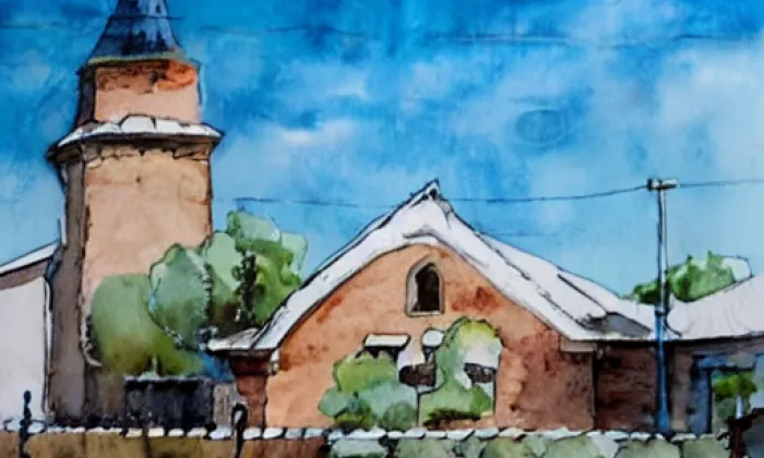 Kostel Nejsvětější Trojice (Hostinné) – akvarel