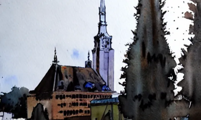 Kostel Nejsvětější Trojice (Krásný Les) – akvarel