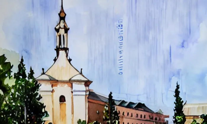 Kostel Nejsvětější Trojice (Místo) – akvarel