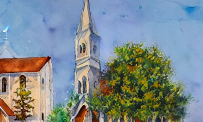 Kostel Nejsvětější Trojice (Mešno) – akvarel